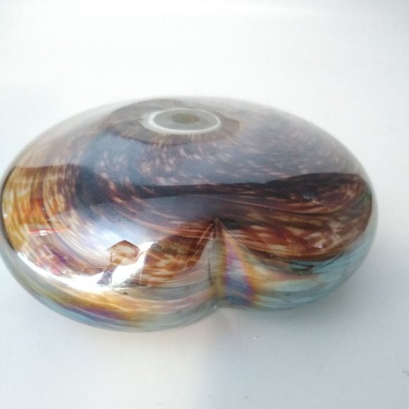 Hand Blown Glass Heart Paperweight Multi Color Swirl Glitter Spiral Center Heavy - Picture 3 of 11